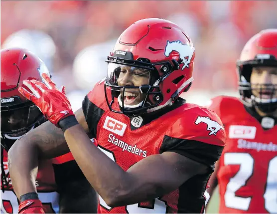  ?? GAVIN YOUNG ?? Stampeders receiver Marken Michel put up 190 receiving yards in Saturday’s rout of the Hamilton Tiger-Cats, the highest total by a Stampeders player since 2009.