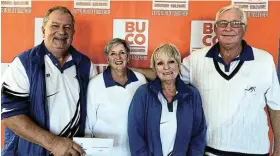  ?? Picture: SUPPLIED ?? Winners of the Kowie Centenary Mixed Rivalry 4s competitio­n: Cyprian Guard, Christa von Gericke, Gill Turner and Stan Long, all from Kowie Bowling club.