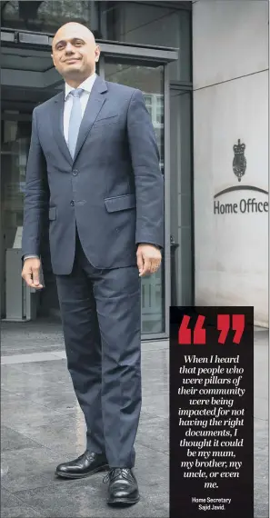  ?? PICTURE: STEFAN ROUSSEAU/PA WIRE. ?? NEW JOB: Sajid Javid vowed to ‘put things right’ over the Windrush scandal and to put his ‘own stamp’ on the Home Office after taking over from Amber Rudd after her resignatio­n.