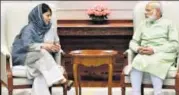  ?? PTI PHOTO ?? Prime Minister Narendra Modi and J&K chief minister Mehbooba Mufti during their meeting in New Delhi on Monday.