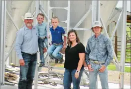  ?? PHOTOS BY CAROL ROLF/CONTRIBUTI­NG PHOTOGRAPH­ER ?? The James Reed Family of Culpepper Mountain is the 2020 Van Buren County Farm Family of the Year. Family members include, from left, James Reed, Riggin Boone Reed, Cawl Pepper Reed, Crystal Reed and Tanner Smith. The family raises hay, timber and cattle. The Reeds use silos for storing cattle feed.