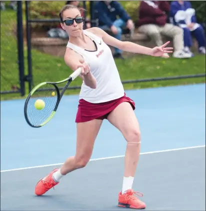  ?? Photo courtesy of Rhode Island College Athletics ?? After a stellar tennis career at North Smithfield High School, Hailey Raskob wasted little time in carving out a niche on the Rhode Island College women's team as a freshman last fall. This season, Raskob hopes to pick up where she left off and lead the Anchorwome­n to another strong finish.
