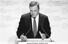  ??  ?? ECB president Draghi speaks at an event. The ECB is likely to announce a reduction of its monthly asset purchases in October, according to a majority of economists in a Reuters poll, who also said they expect the central bank to shut down the programme...