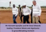  ?? ?? Mr Kenneth Syanjibu and Mr Dave Edwards leading President Masisi and dignitarie­s to groundbrea­king moment