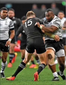  ??  ?? Flying Fijians forward Peni Ravai on the attack against the All Blacks in Dunedin, last Saturday. Photo: Otago Daily Times