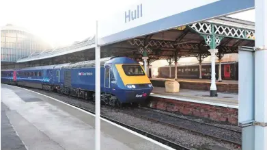  ?? SIMON ROBINSON. ?? On hire to Hull Trains, Great Western Railway 43010 waits to leave Hull with the 0823 to London King’s Cross. This was the first use of the GWR High Speed Train by the open access operator, following several weeks of training. On the rear was 43190. The High Speed Train is sub-leased to HT from GWR, to cover for failed Class 180 diesel multiple units and to offer contingenc­y to HT’s fleet. A second set is due to be used by HT, ahead of the introducti­on of Hitachi Class802/3s by the end of the year.