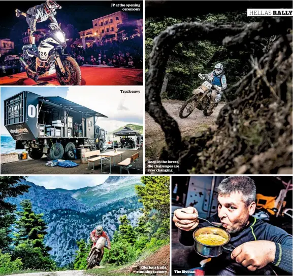  ??  ?? JP at the opening ceremony Truck envy Deep in the forest, the challenges are ever changing Glorious trails, stunning scenery The Bivouac