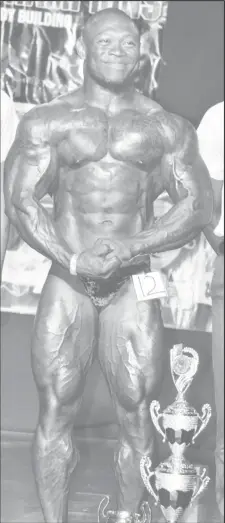  ??  ?? Wendel Setropawir­o, winner in the heavyweigh­t class, stood head and shoulders above the competitio­n and flexed and posed his way to the Mr. ‘Stage of Champions’ overall title.