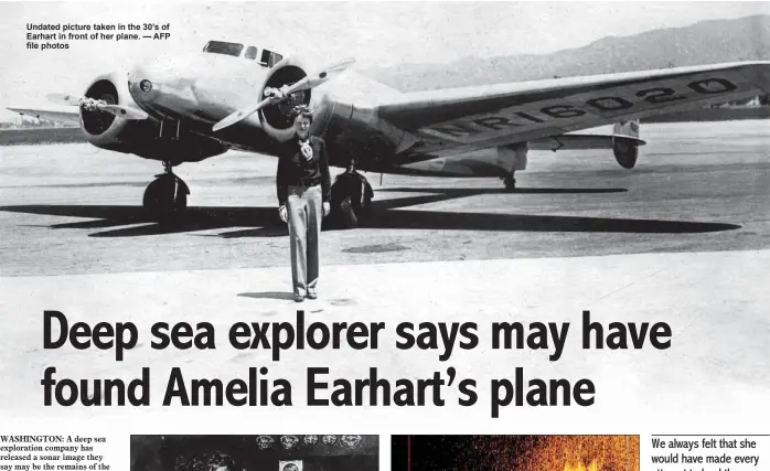  ?? ?? Undated picture taken in the 30’s of Earhart in front of her plane. — AFP file photos