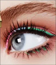  ??  ?? Eye make-up look with colourful eyeliner in pink, blue and green.