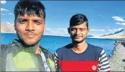  ?? SOURCED ?? The two Sangam city youths at Pangong lake.