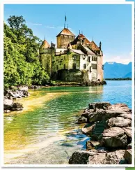 ?? ?? ISLAND IDYLL: The Chateau de Chillon. Right: Beaches along the shore in Lausanne