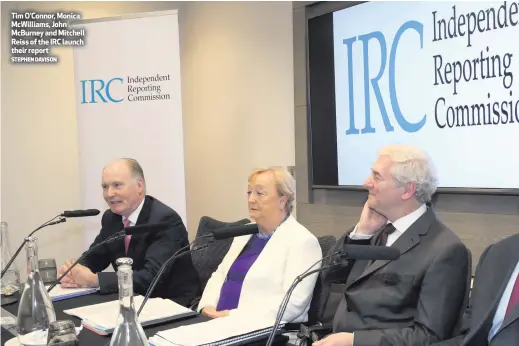  ?? STEPHEN DAVISON ?? Tim O’Connor, Monica McWilliams, John McBurney and Mitchell Reiss of the IRC launch their report