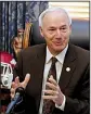  ?? Arkansas Democrat-Gazette/ THOMAS METTHE ?? Gov. Asa Hutchinson said Wednesday that he was “following the national debate as well as our state discussion­s closely” but hasn’t hit on a proposal for a “red flag” bill.