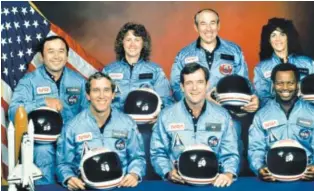  ??  ?? The seven members of the Challenger crew killed Jan. 28, 1986, when their craft exploded 73 seconds after liftoff were, front row fromleft, Michael J. Smith, Francis R. “Dick” Scobee and Ronald E. McNair; and back row fromleft, Ellison Onizuka,...