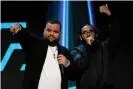  ??  ?? ‘The date’s changin’’: Briggs and Trials of AB Original accept the Aria award for best urban release. Photograph: David Moir/AAP