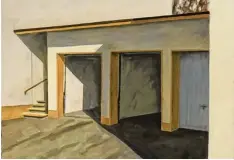  ??  ?? Der Reiz des Gewöhnlich­en: „Garagen – morgens“Decke betitelt, Öl auf Leinwand, 40 x 50 cm. ist das Gemälde von Andreas