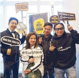  ??  ?? Celebratin­g Svenson’s 37th are (from left) RJ Ledesma, Delamar Arias, Ricci Chan and chef Roland Laudico.