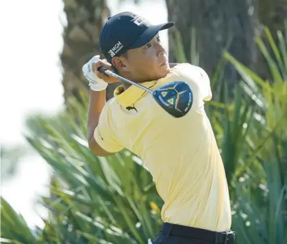  ?? LYNNE SLADKY/AP ?? Justin Suh watches his tee shot during the final round of the Honda Classic on Sunday in Palm Beach Gardens, where he finished in a fifth-place tie.