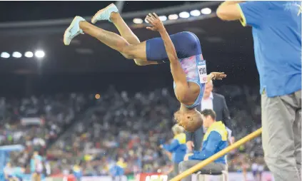  ?? Picture: AFP ?? HEAD OVER HEELS. Luvo Manyonga celebrates in style after winning the long jump during the Diamond League meeting in Zurich on Thursday.