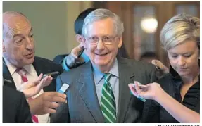  ?? J. SCOTT APPLEWHITE/AP ?? Senate Majority Leader Mitch McConnell leaves the chamber Thursday after the release of the Republican­s' long-anticipate­d health care bill.