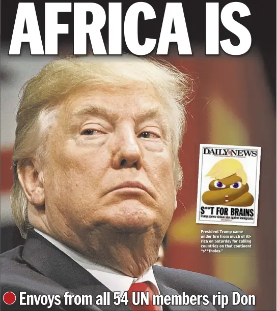  ??  ?? President Trump came under fire from much of Africa on Saturday for calling countries on that continent “s**tholes.”