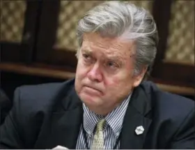  ?? EVAN VUCCI — THE ASSOCIATED PRESS FILE ?? In this file photo, White House chief strategist Steve Bannon is seen in the Roosevelt Room of the White House in Washington. The White House and its allies have stepped up attacks on a foe typically associated with fragile democracie­s, military coups...