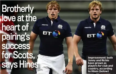  ??  ?? Improvemen­t: both Jonny and Richie have grown as players for club and country, according to Hines (below)