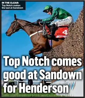 ??  ?? IN THE CLEAR: Top Notch makes the last at Sandown