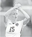  ?? MICHAEL CHOW, USA TODAY SPORTS ?? Megan Rapinoe, who scored twice, celebrates the U.S. win.