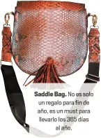  ??  ?? Saddle Bag. No es solo un regalo para fin de año, es un must para llevarlo los 365 díasal año.Gold glam. El accesorio ideal para elevar al máximotus party looks.