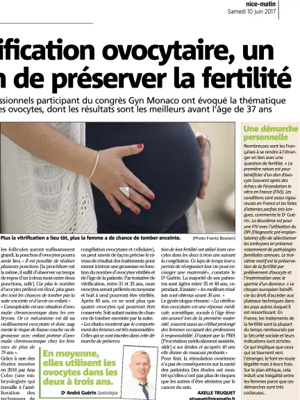  ?? (Photo Frantz Bouton) ?? Plus la vitrificat­ion a lieu tôt, plus la femme a de chance de tomber enceinte.