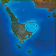  ??  ?? An illustrati­on of the Chicxulub crater shortly after its formation 66 million years ago