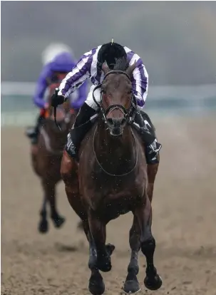  ?? ALAN CROWHURST/GETTY ?? James Doyle riding Victory Bond to victory in the Betway Easter Classic All-Weather Middle Distance Championsh­ips Conditions Stakes at Lingfield yesterday