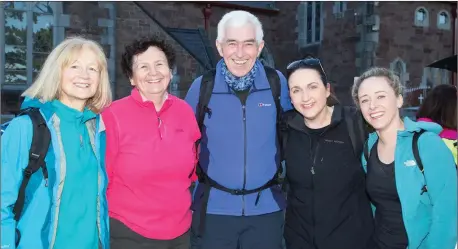  ??  ?? Carmel Mulcahy, Catherine Glavin, Mike O’Donnell, Nicola Barrett and Joyce Fairbanks at the outset of the annual Kerry Camino pilgrimage walk on Friday.