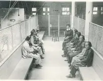  ??  ?? Above: A young Shack Jang Mack in an undated photo. Below: Women detainees at California’s Angel Island Immigratio­n Station, where Chinese immigrants were screened.