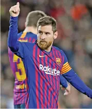  ?? (AFP) ?? Barcelona's Lionel Messi celebrates after scoring against Eibar on Sunday
