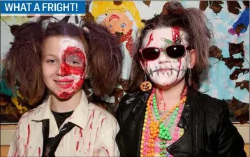  ??  ?? Niamh Power and Oona Keavey at the Our Lady of Fatima School Halloween fancy dress day on Friday.