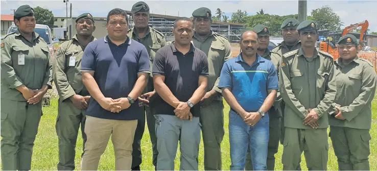  ?? RFMF Media Cell ?? Front from left: Republic of Fiji Military Forces officers Major Sanaila Vutikalulu, Major Monty Naulumatua and Major Arvind Lal with RFMF personnel during their welcoming ceremony.
Photo:
