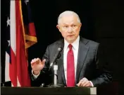  ?? ASSOCIATED PRESS ?? IN THIS AUG. 2 FILE PHOTO, Attorney General Jeff Sessions speaks in Columbus, Ohio. Sessions moved Thursday to again punish so-called sanctuary cities, this time threatenin­g to deny federal crime-fighting resources to four cities beset by violence if...