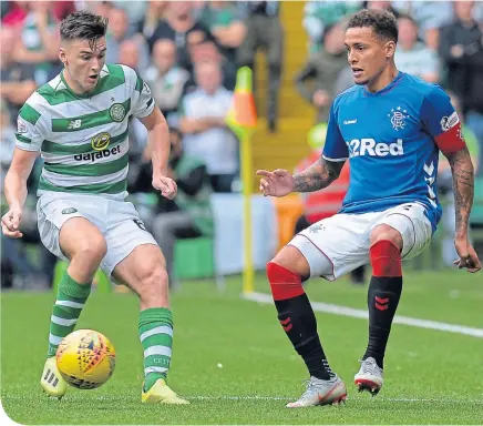  ??  ?? Will Kieran Tierney, seen with Rangers captain James Tavernier, still be a Celtic player when they next visit Ibrox?