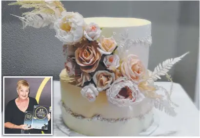  ?? ?? One of Sue's Sweet Delights' wedding cakes and Sue Sue Bertuch, inset. Picture: Supplied