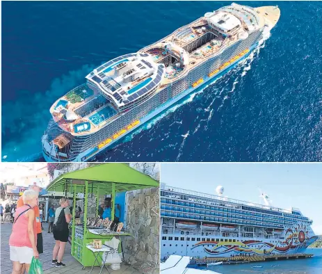  ??  ?? TURISMO. En lo que va de la semana ya llegaron dos embarcacio­nes a Roatán y este día se espera el arribo del imponente buque “Allure of the Seas” que tiene una capacidad para más de 6,000 turistas.