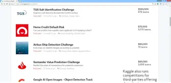  ??  ?? Kaggle also runs competitio­ns for third-parties offering decent prizes.