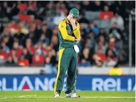  ?? Picture: GETTY IMAGES ?? DOWN AND OUT: A disappoint­ed Proteas skipper AB de Villiers after the semifinal defeat against New Zealand in the Cricket World Cup in March