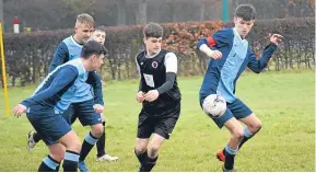  ??  ?? More action from Monifieth U/16’s (black) win over Riverside in the Chuck McGowan semi-final.