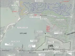  ?? Courtesy image ?? A map of mountain bike trails and other improvemen­t plans the city is working on in hopes of increasing outdoor activity at City Lake.