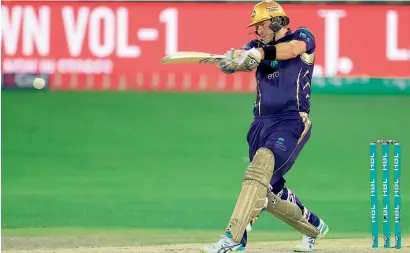  ?? — Photo by M. Sajjad ?? Shane Watson plays a shot during the match against Karachi Kings at Dubai Internatio­nal Cricket Stadium.