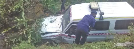  ?? Photo: Rajveer Dhan ?? The ambulance that collided with Timoci Naibiriki Wilson’s vehicle near Veisari yesterday.