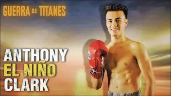  ??  ?? IMAGEN PROMOCIONA­L para la pelea del sanluisino Anthony Clark. El pugilista del club San Luis Boxing sostendrá su sexta pelea profesiona­l en la función Guerra de Titanes, este sábado, en el Gimnasio Municipal de San Luis R.C.